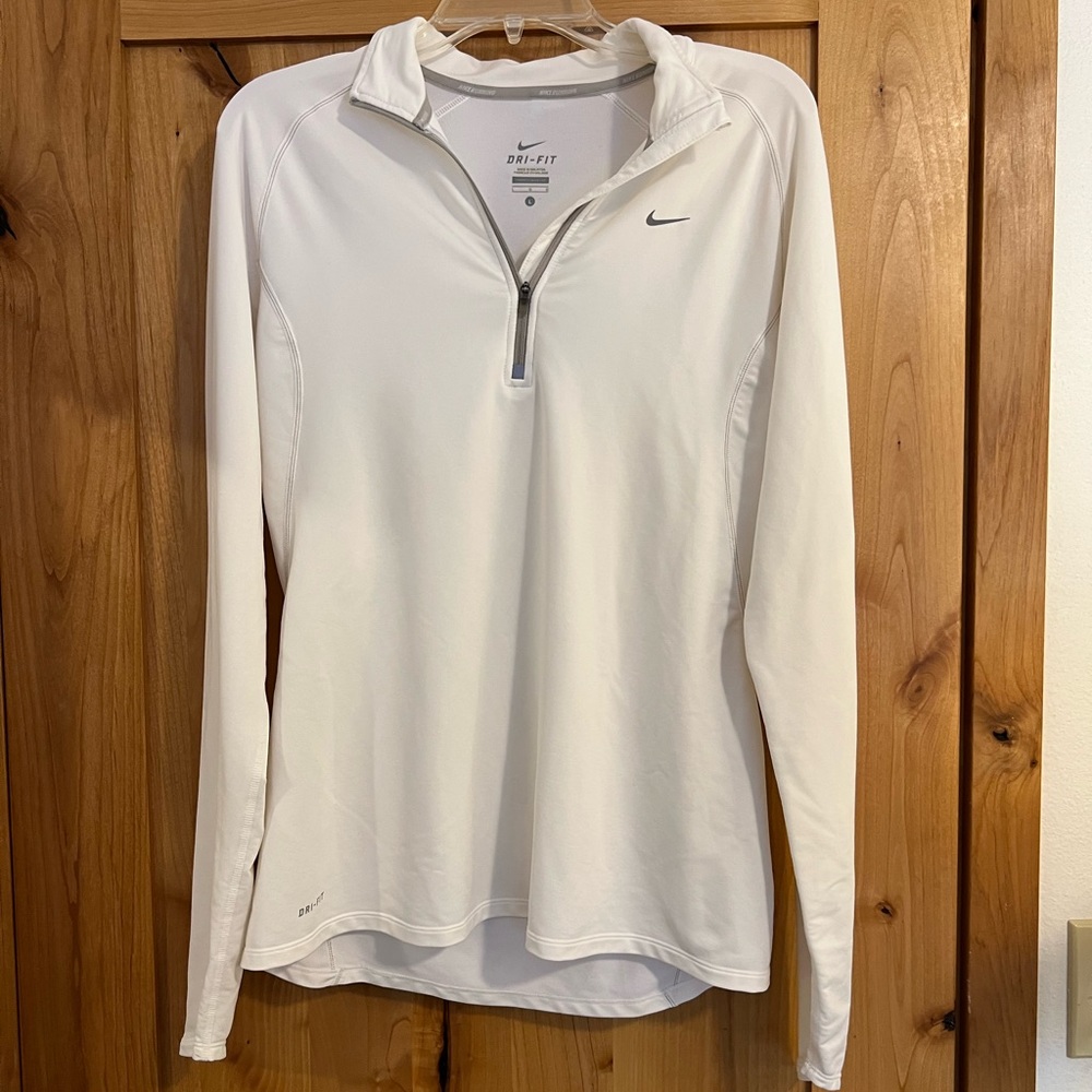 Nike quarter zip dri fit shirt large white